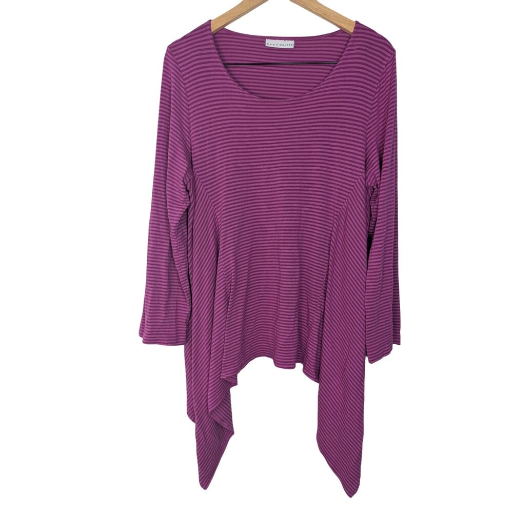 Bryn Walker Lagenlook Boho Striped Asymmetric High Low Scoop Neck Tunic Top